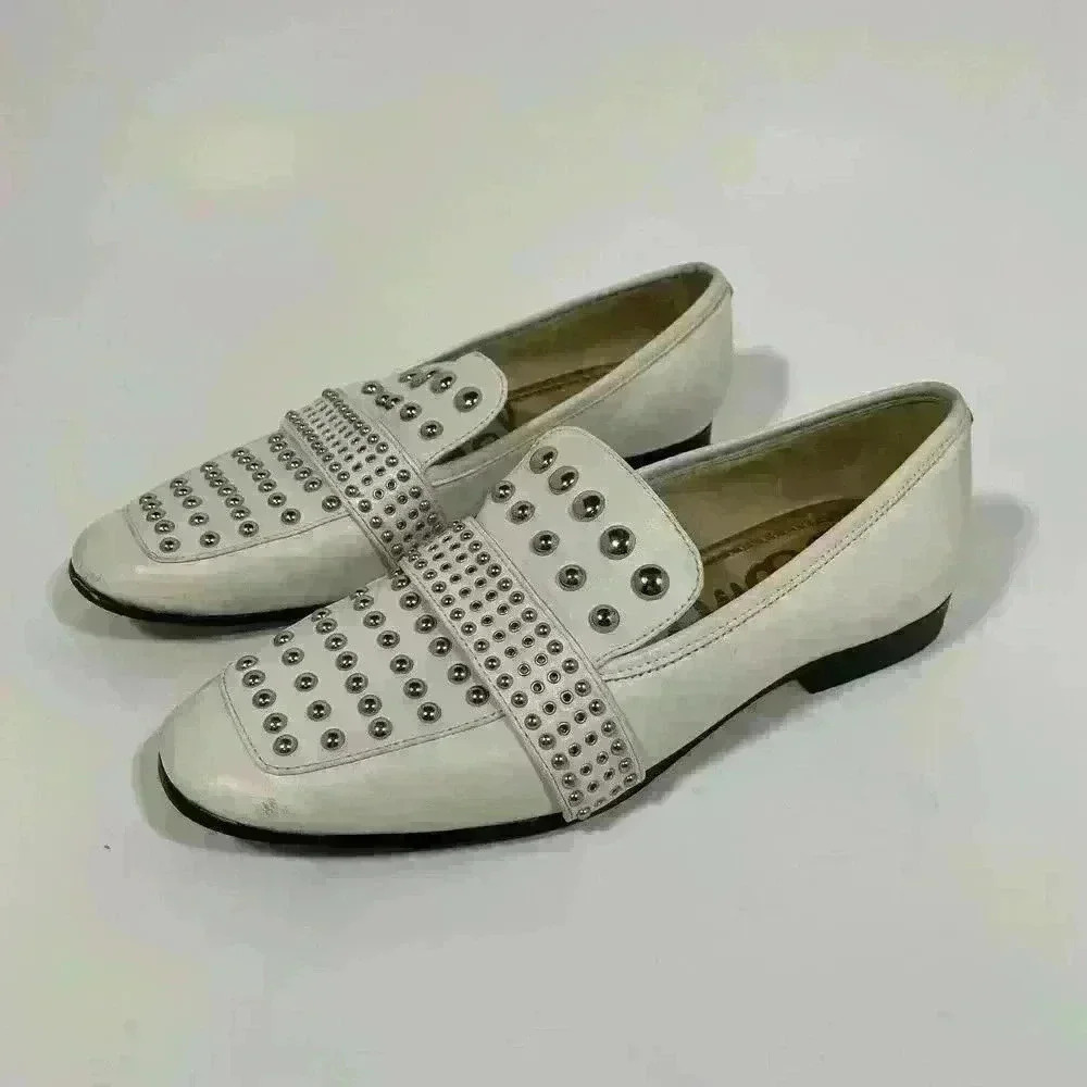 Sam Edelman Chesney Studded Loafer Leather White Women size 6.5
